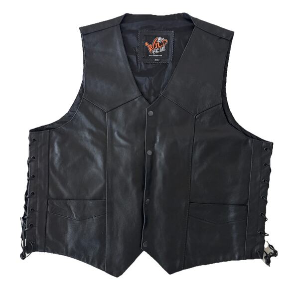 Wild Wear Black Leather Biker Motorcycle vest 4 XL - Picture 1 of 14